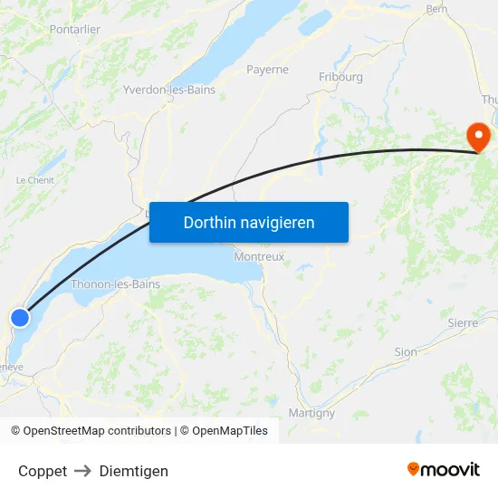 Coppet to Diemtigen map