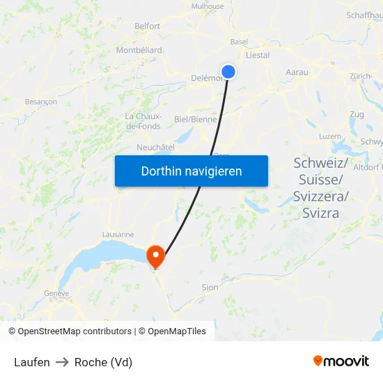 Laufen to Roche (Vd) map