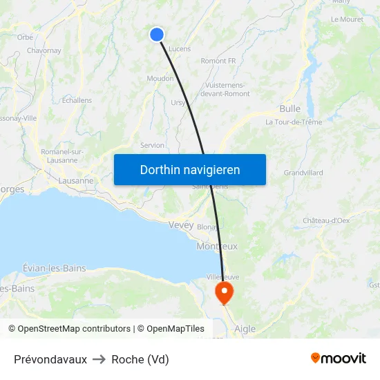 Prévondavaux to Roche (Vd) map
