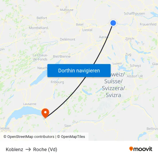 Koblenz to Roche (Vd) map