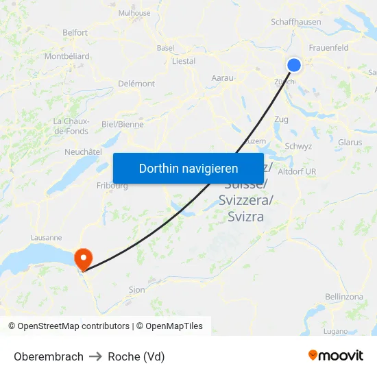 Oberembrach to Roche (Vd) map