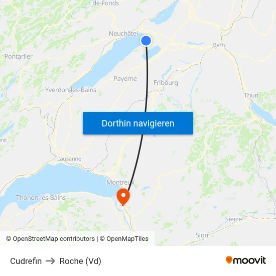 Cudrefin to Roche (Vd) map