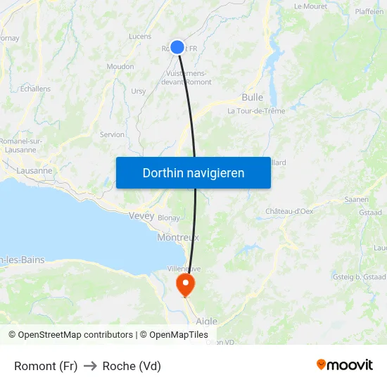 Romont (Fr) to Roche (Vd) map
