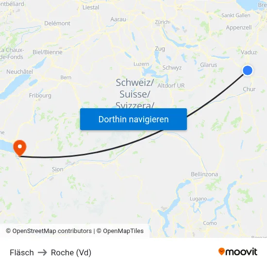 Fläsch to Roche (Vd) map