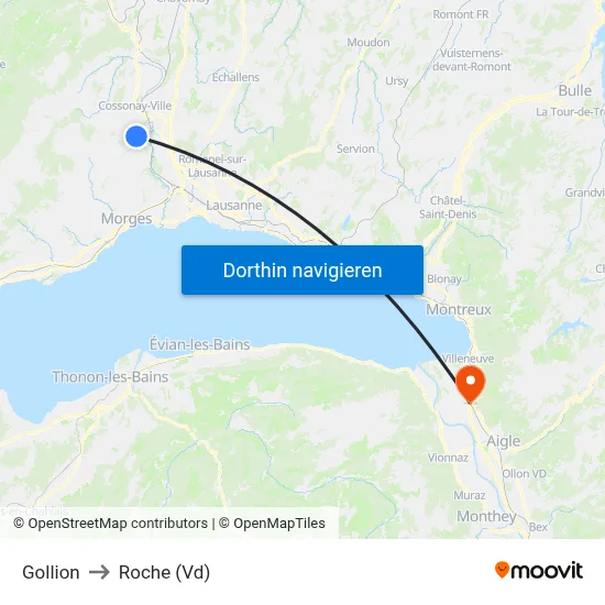Gollion to Roche (Vd) map