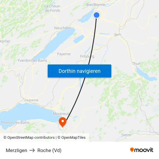 Merzligen to Roche (Vd) map