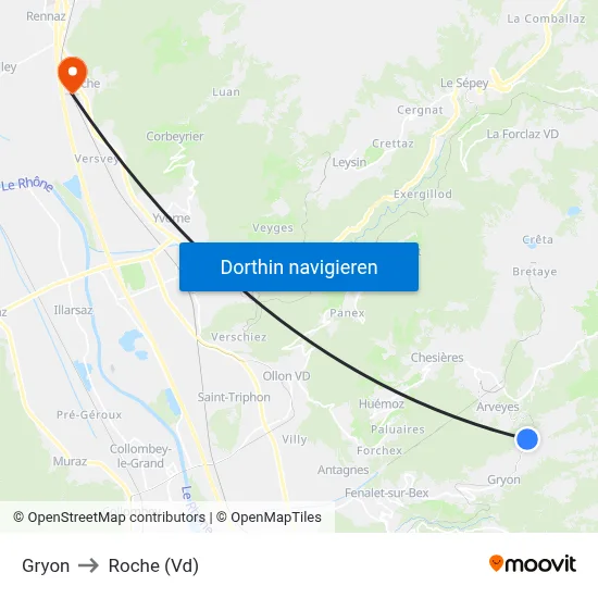Gryon to Roche (Vd) map