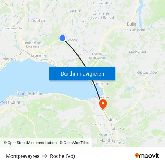 Montpreveyres to Roche (Vd) map