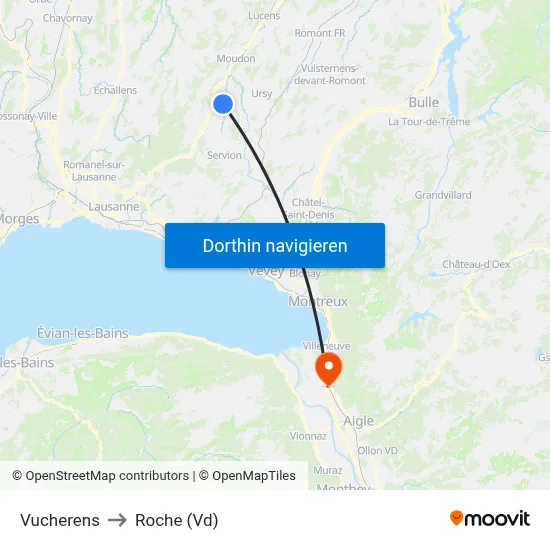 Vucherens to Roche (Vd) map