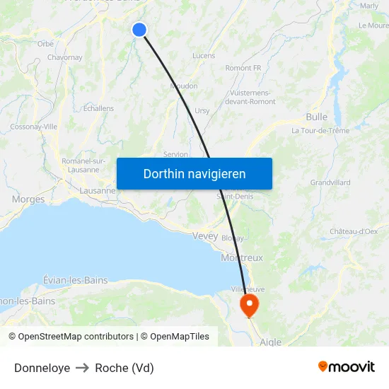 Donneloye to Roche (Vd) map