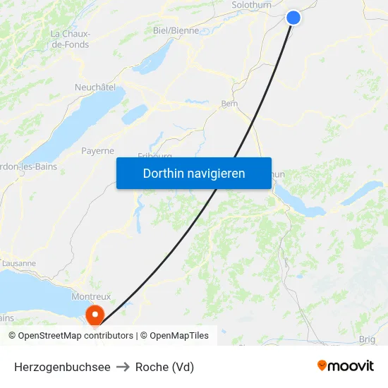 Herzogenbuchsee to Roche (Vd) map