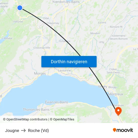 Jougne to Roche (Vd) map