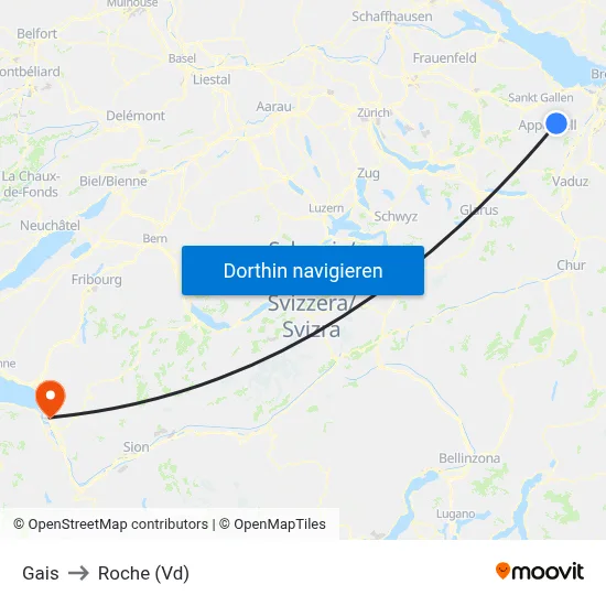 Gais to Roche (Vd) map
