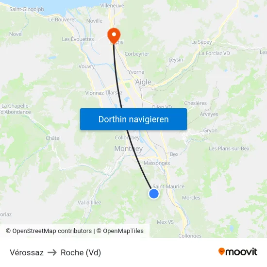 Vérossaz to Roche (Vd) map