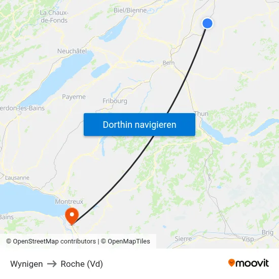 Wynigen to Roche (Vd) map