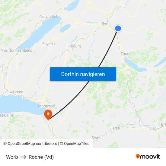 Worb to Roche (Vd) map