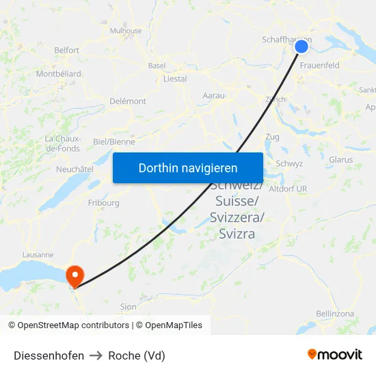 Diessenhofen to Roche (Vd) map