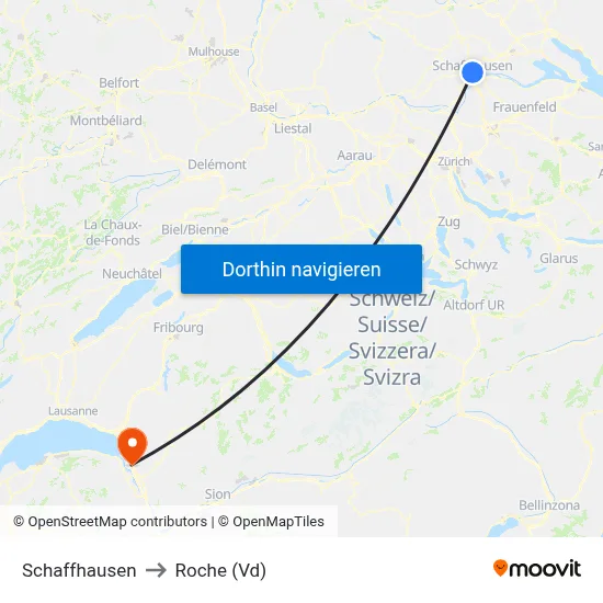 Schaffhausen to Roche (Vd) map