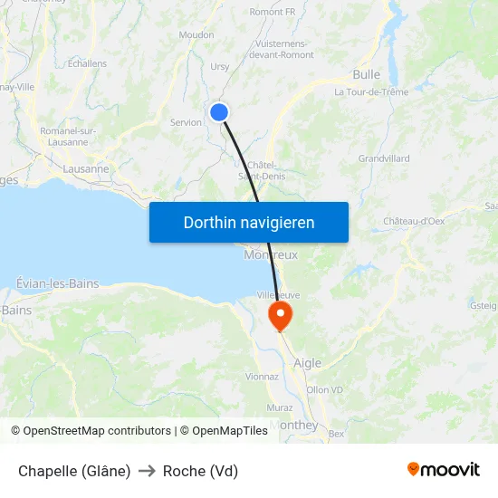 Chapelle (Glâne) to Roche (Vd) map