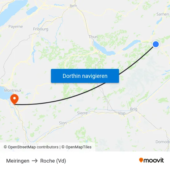 Meiringen to Roche (Vd) map