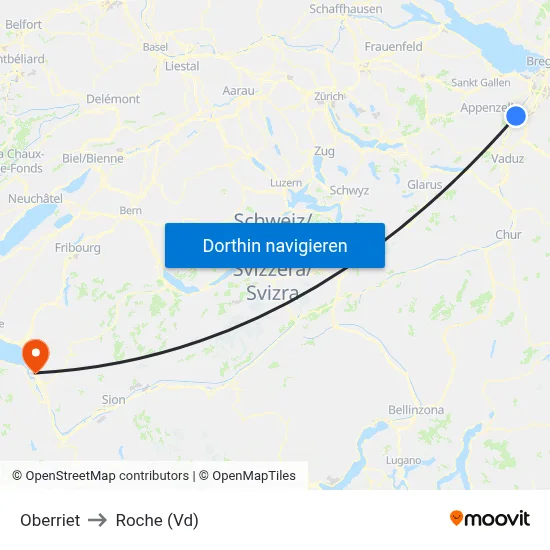 Oberriet to Roche (Vd) map
