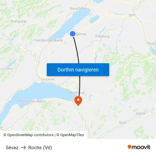 Sévaz to Roche (Vd) map