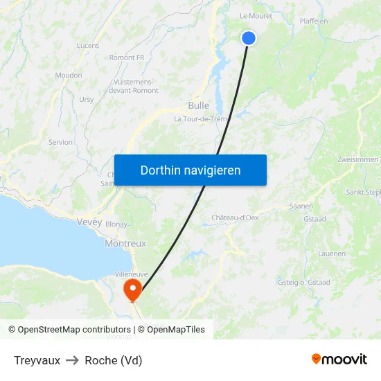 Treyvaux to Roche (Vd) map