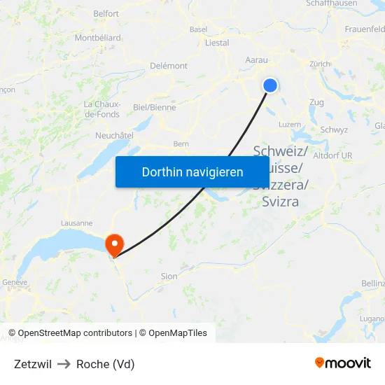 Zetzwil to Roche (Vd) map
