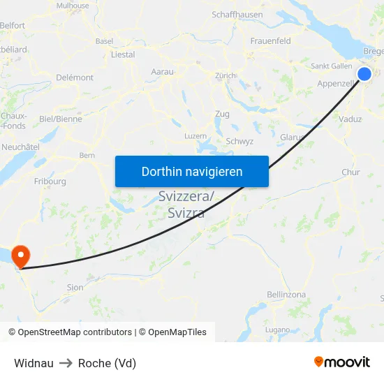 Widnau to Roche (Vd) map