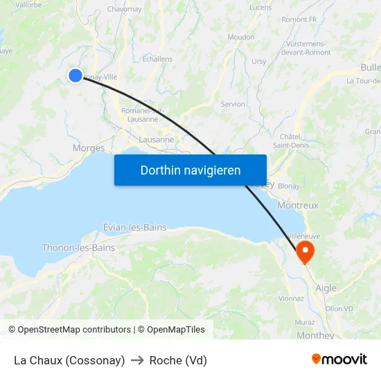 La Chaux (Cossonay) to Roche (Vd) map