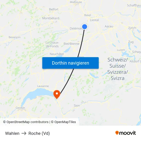 Wahlen to Roche (Vd) map