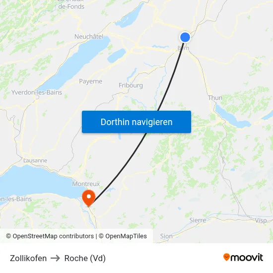 Zollikofen to Roche (Vd) map