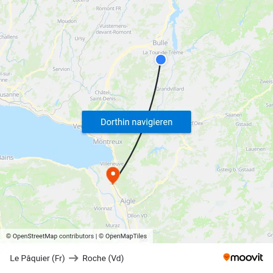 Le Pâquier (Fr) to Roche (Vd) map