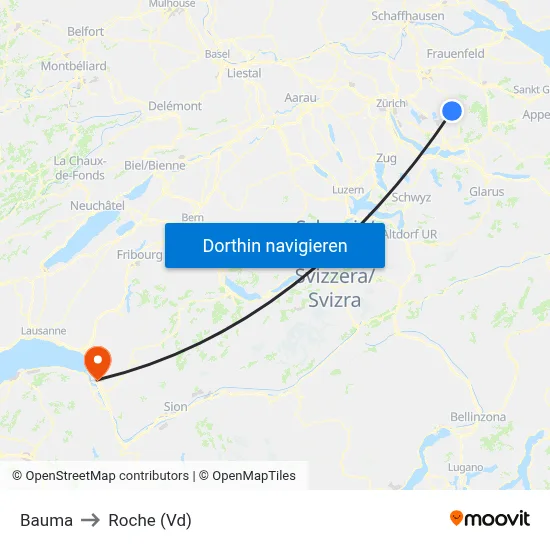 Bauma to Roche (Vd) map
