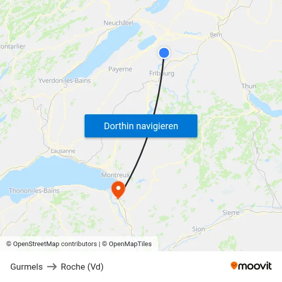 Gurmels to Roche (Vd) map