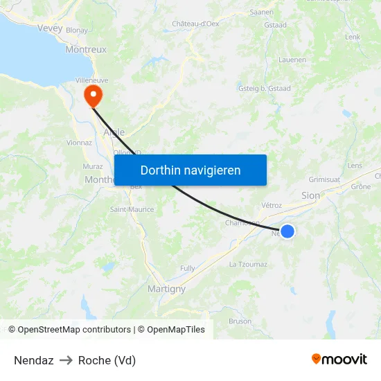 Nendaz to Roche (Vd) map