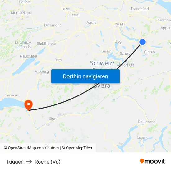 Tuggen to Roche (Vd) map