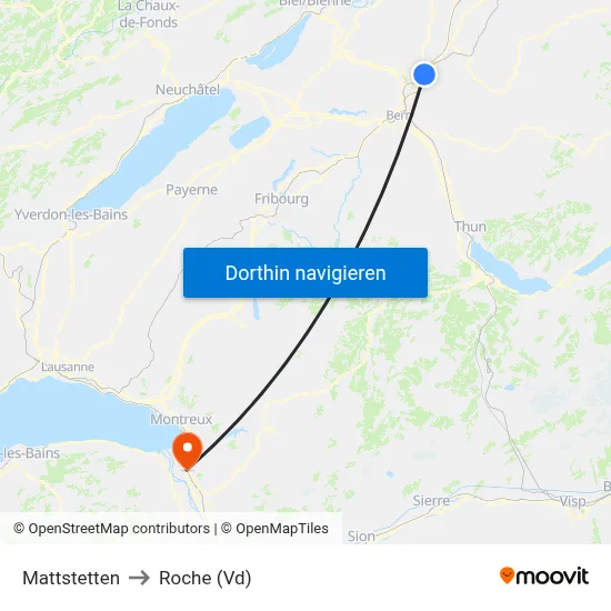 Mattstetten to Roche (Vd) map