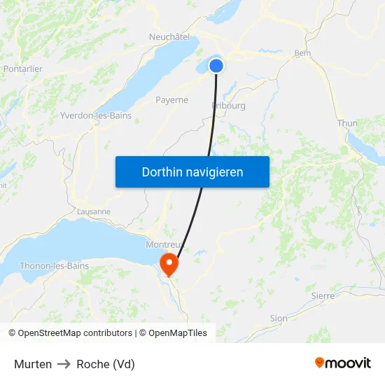 Murten to Roche (Vd) map
