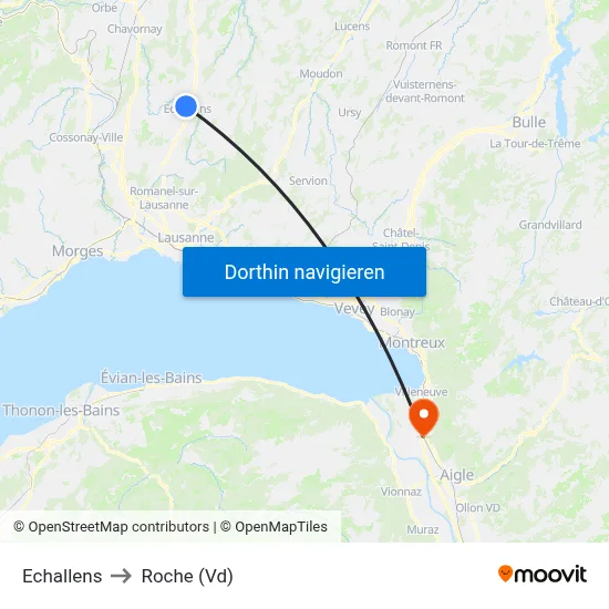 Echallens to Roche (Vd) map