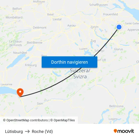 Lütisburg to Roche (Vd) map