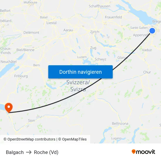 Balgach to Roche (Vd) map