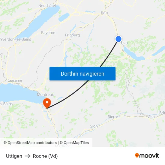 Uttigen to Roche (Vd) map
