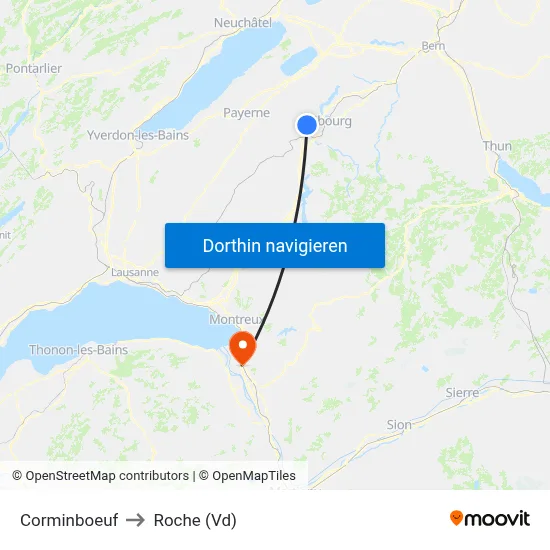 Corminboeuf to Roche (Vd) map