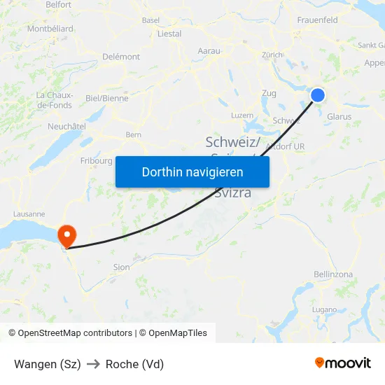 Wangen (Sz) to Roche (Vd) map