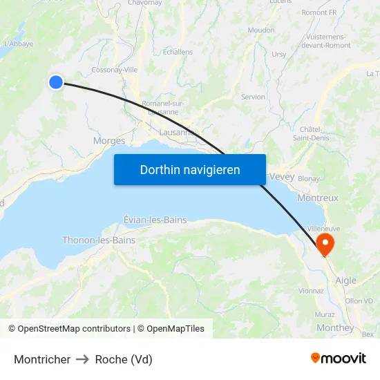 Montricher to Roche (Vd) map
