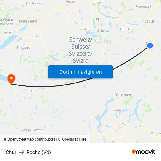 Chur to Roche (Vd) map