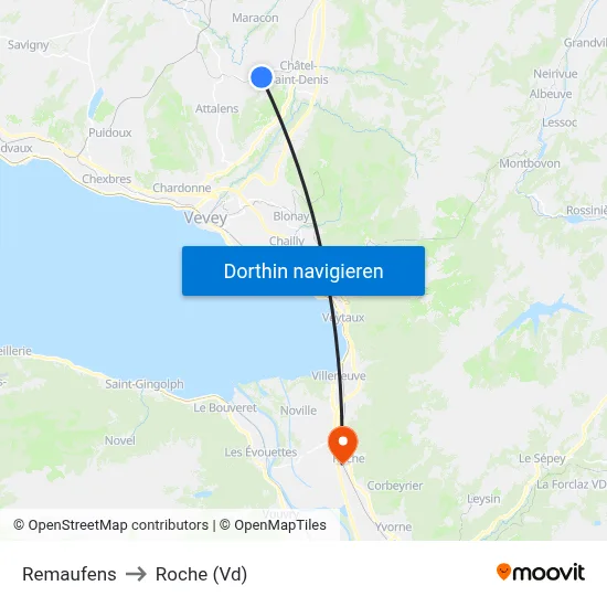 Remaufens to Roche (Vd) map