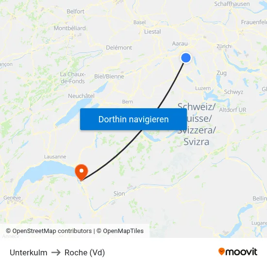 Unterkulm to Roche (Vd) map