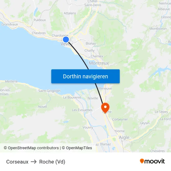 Corseaux to Roche (Vd) map